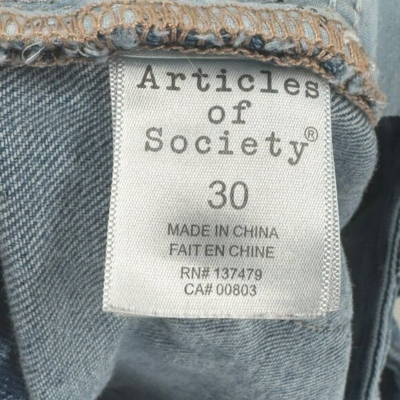 Articles Of Society Distressed Blue Denim Jeans Womens Size 30 Frayed Hem Croppe - Picture 9 of 9